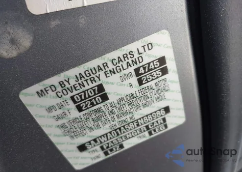 2008 Jaguar S-Type 3.0 V6 из США, поврежденный, VIN SAJWA01A58FN88986